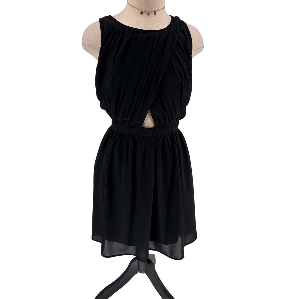 Sans Souci Mini Dress Small Black Ruched Cutout Open Back Sleeveless GSD-189